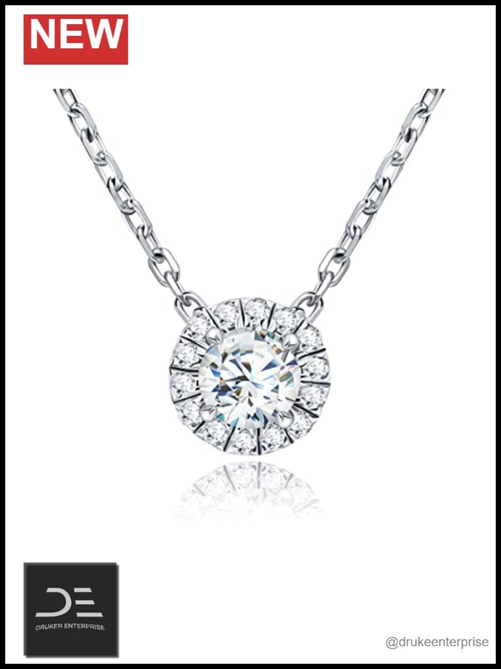 0.5ct Moissanite Halo Pendant Necklace S925 Sterling Silver